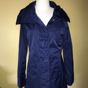 Rainforest Cobalt Royal Blue Ruffle Front Trench Coat Jacket